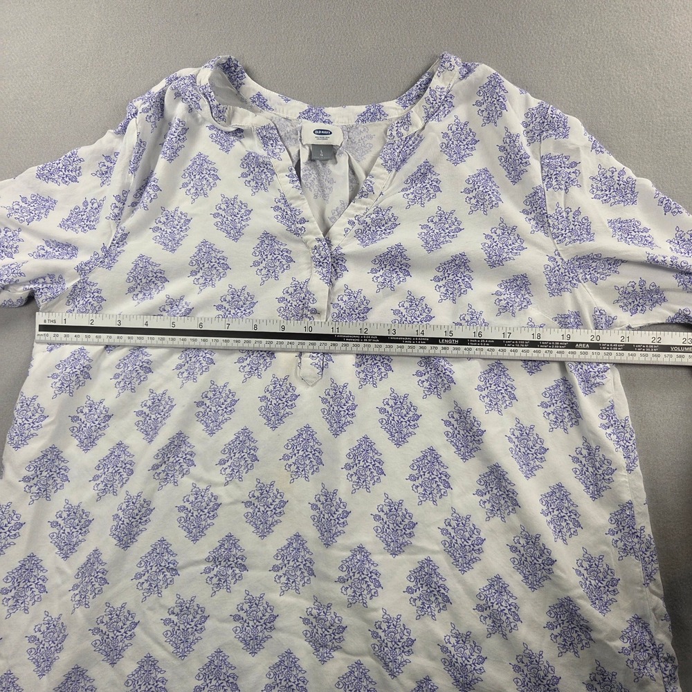 Old Navy Women Large Purple White Floral Block Print Viscose High Low Blouse - Picture 10 of 10
